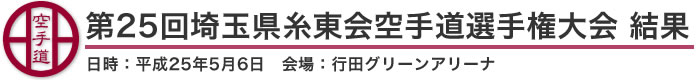 第25回埼玉県糸東会空手道選手権大会　結果(日時：平成25年5月6日　会場：埼玉県・行田グリーンアリーナ)